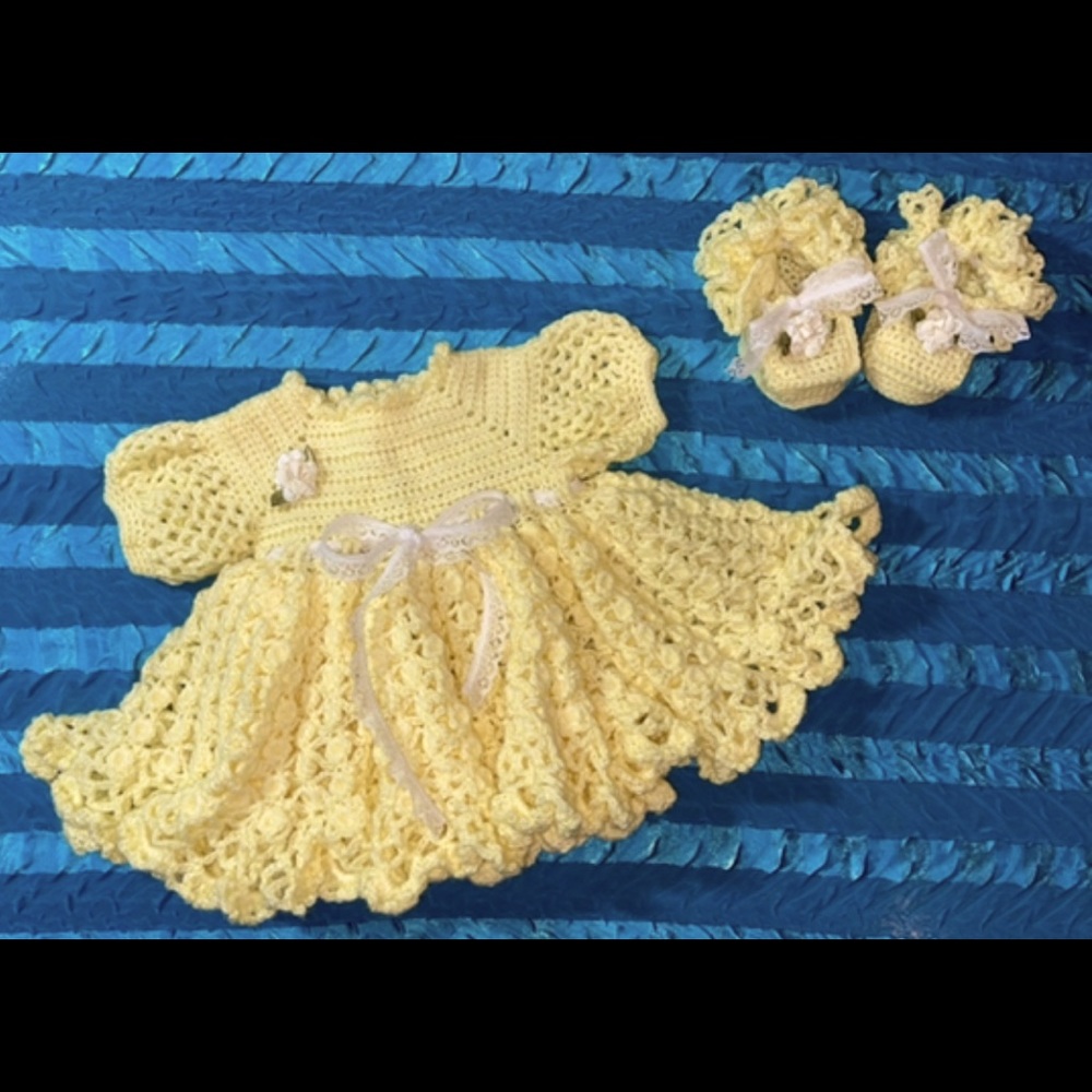 Yellow Rose 0-6M Crochet Dress